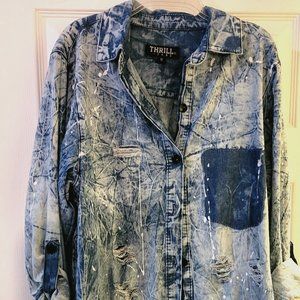 Distressed Jean Shirt Dress or Long Shirt - Size 1X